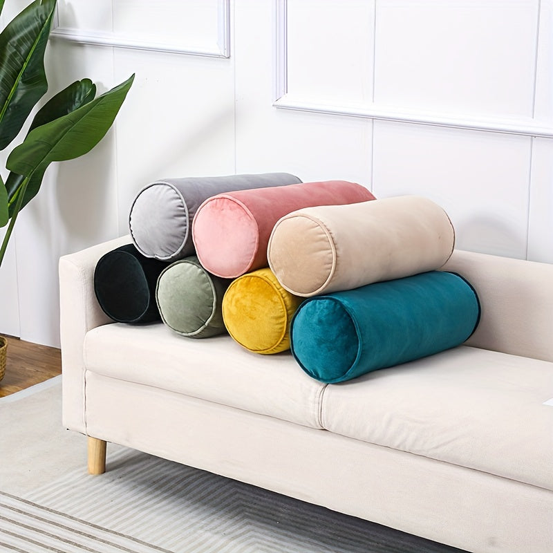1pc Classic Velvet Cylindrical Pillow, Soft High Elastic Core, Solid Color, Sewn Seam, Knit Fabric, Polyester 100%, Polypropylene Filling, Multipurpose, Hand Wash, All-Season, Home Decor Sofa & Bedroom Accessory