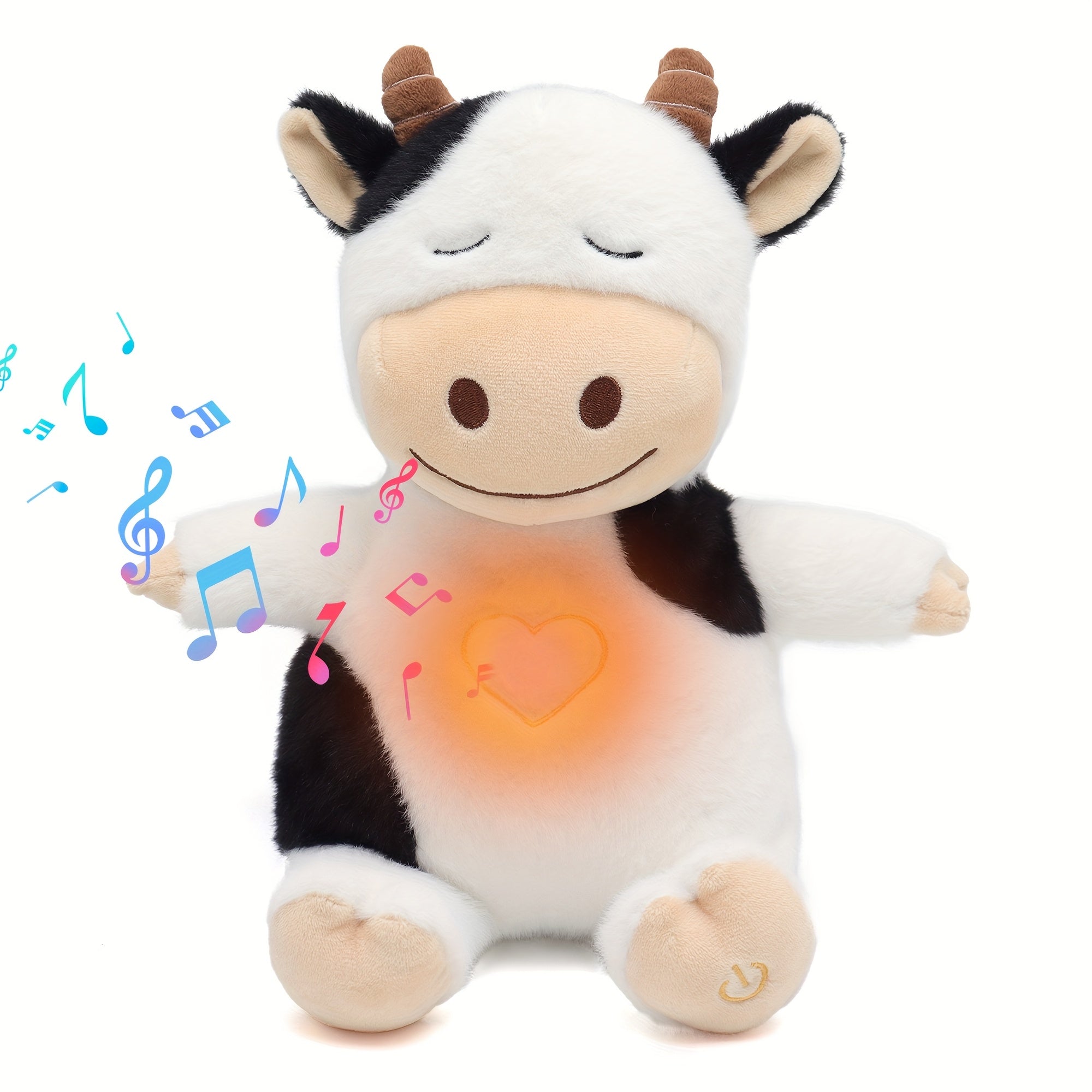 Muzikale Ademende Knuffelkoe – Nachtlampje & Hartslagfunctie | Zacht Knuffeldier met 8 Slaapliedjes, Verjaardag- en Kerstcadeau voor Kinderen