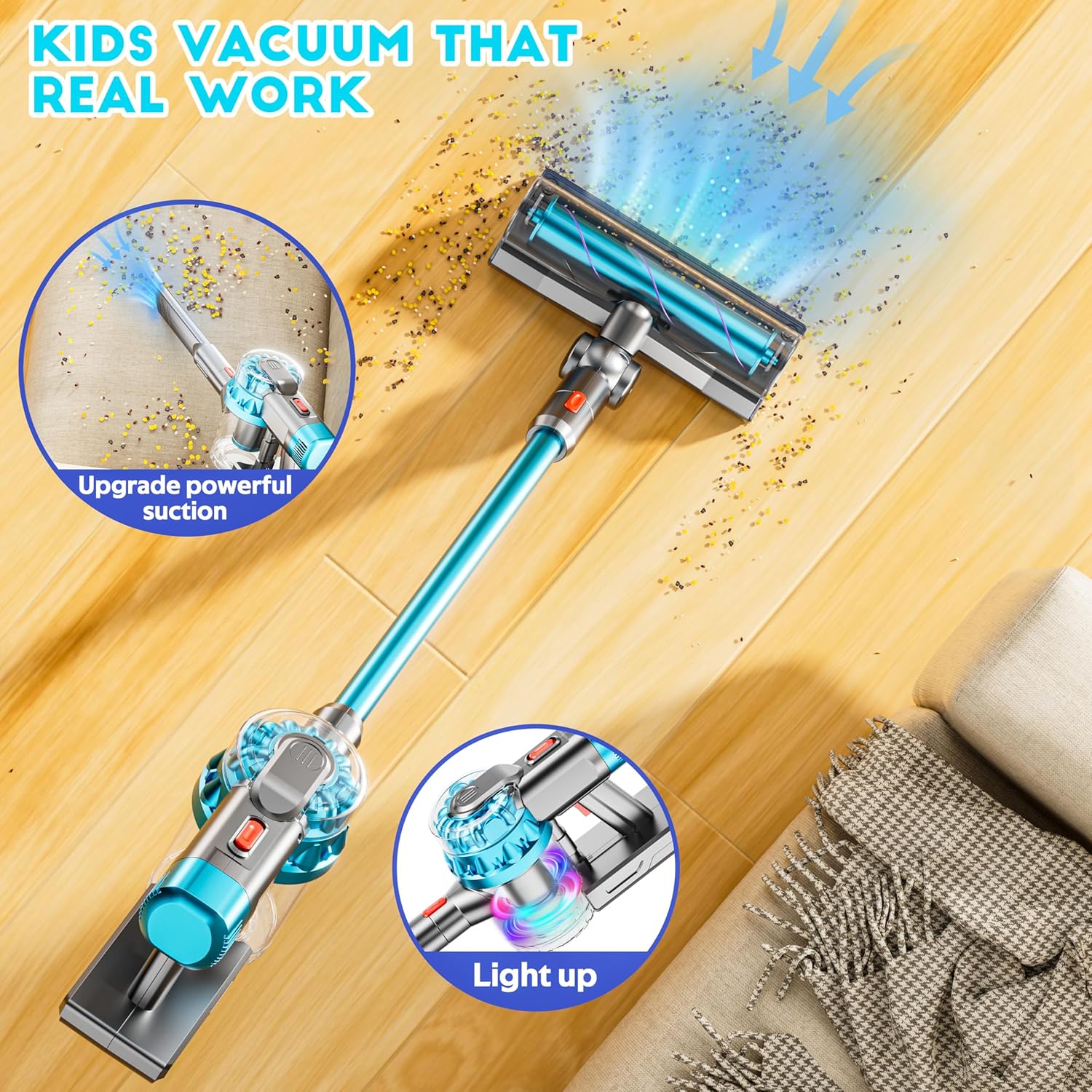 4-in-1 Kinderen Stofzuiger | Werkende speelgoedstofzuiger met licht & geluid