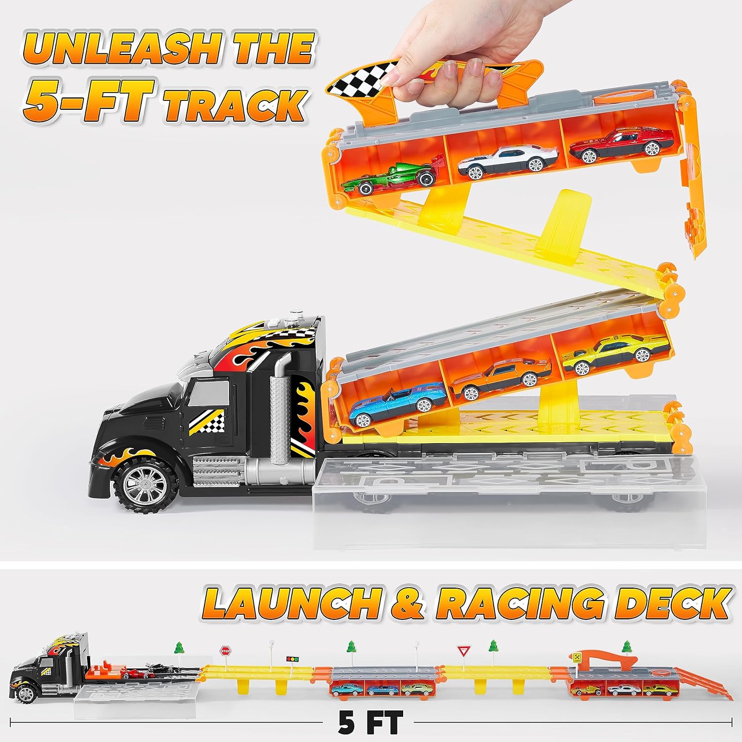 Race Truck Speelset | Lange Racebaan met 12 Auto’s