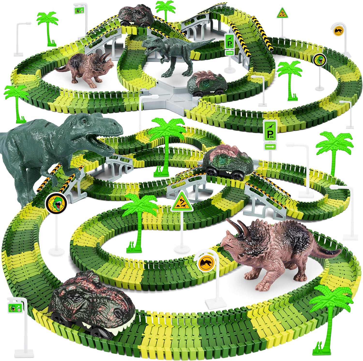 Dinosaurus Racebaan | Flexibele Baan met 2 Auto’s & Dino Figuren | Speelset voor Jongens & Meisjes vanaf 3 Jaar