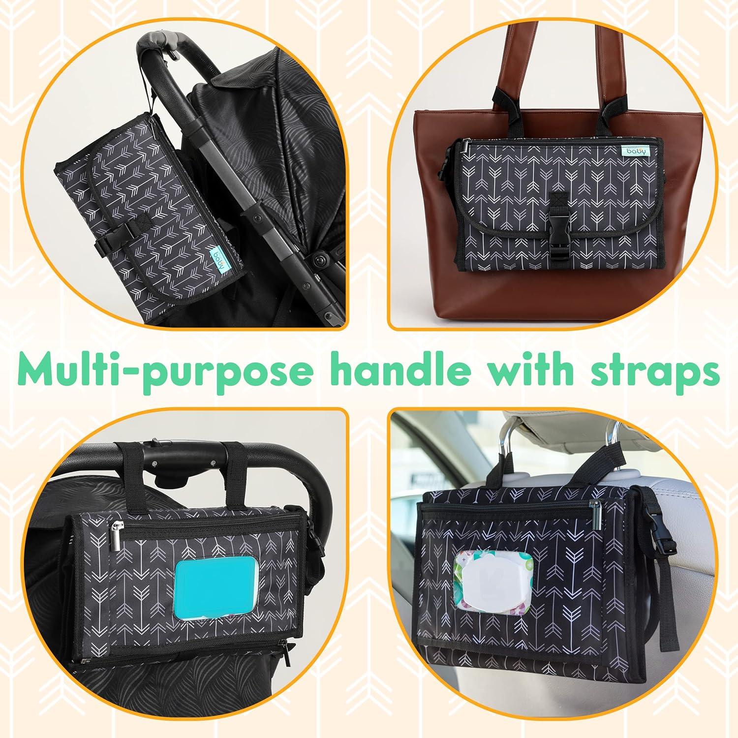 Draagbaar verschoningsmatje|Luiertas met aankleedmat en doekjesvak grijs