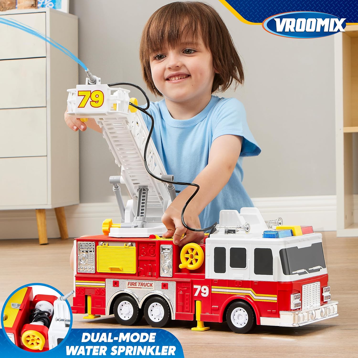 Extra Grote Brandweerwagen Speelgoed | 84 cm Ladder | Realistische Sirene & Licht | Brandweerauto Voor Peuters 3+ | Perfect Cadeau