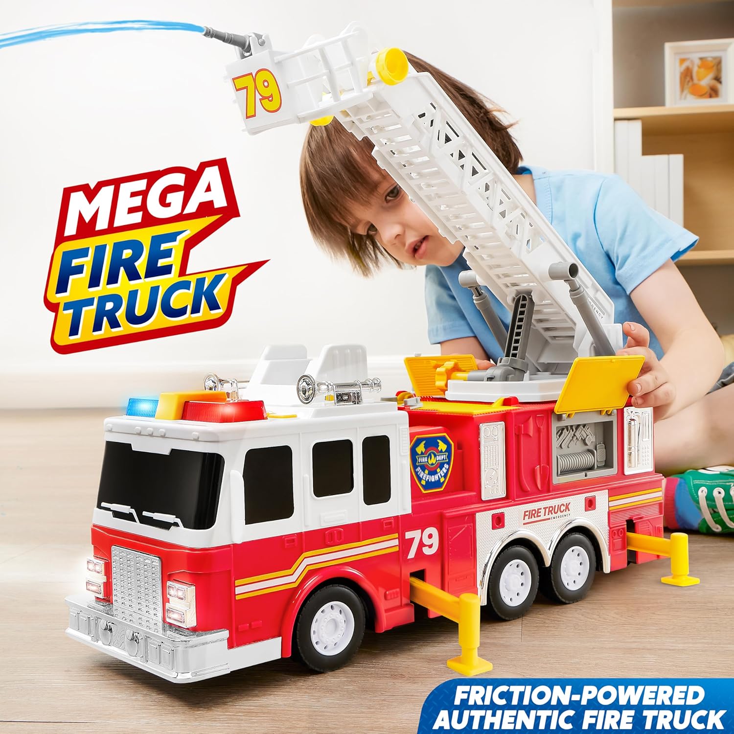 Extra Grote Brandweerwagen Speelgoed | 84 cm Ladder | Realistische Sirene & Licht | Brandweerauto Voor Peuters 3+ | Perfect Cadeau