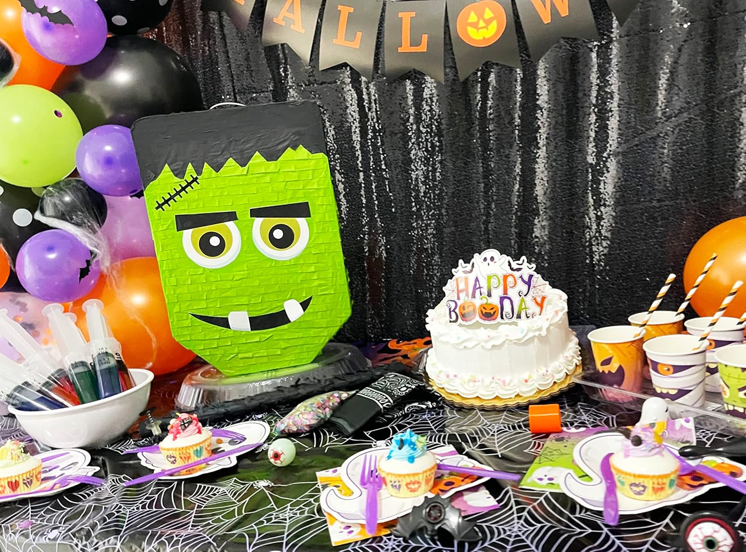 Frankenstein Piñata Set voor Halloween Feestjes - Complete 3-delige Bundel met Stok en Blinddoek voor Kinderen en Volwassenen - Griezelige Decoratie en Spel