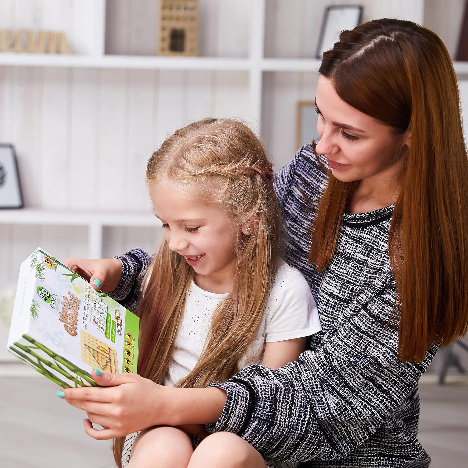 Montessori Geobord Houten Educatief Speelgoed | 30 Patroonkaarten & 40 Elastieken | STEM Spel