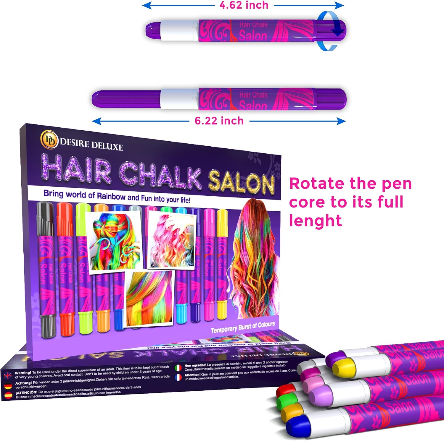 Haarkrijt Make-up Set | 10 Kleuren Tijdelijke Krijt Pennen | Creatieve Cadeaus voor Meisjes 5-13 Jaar