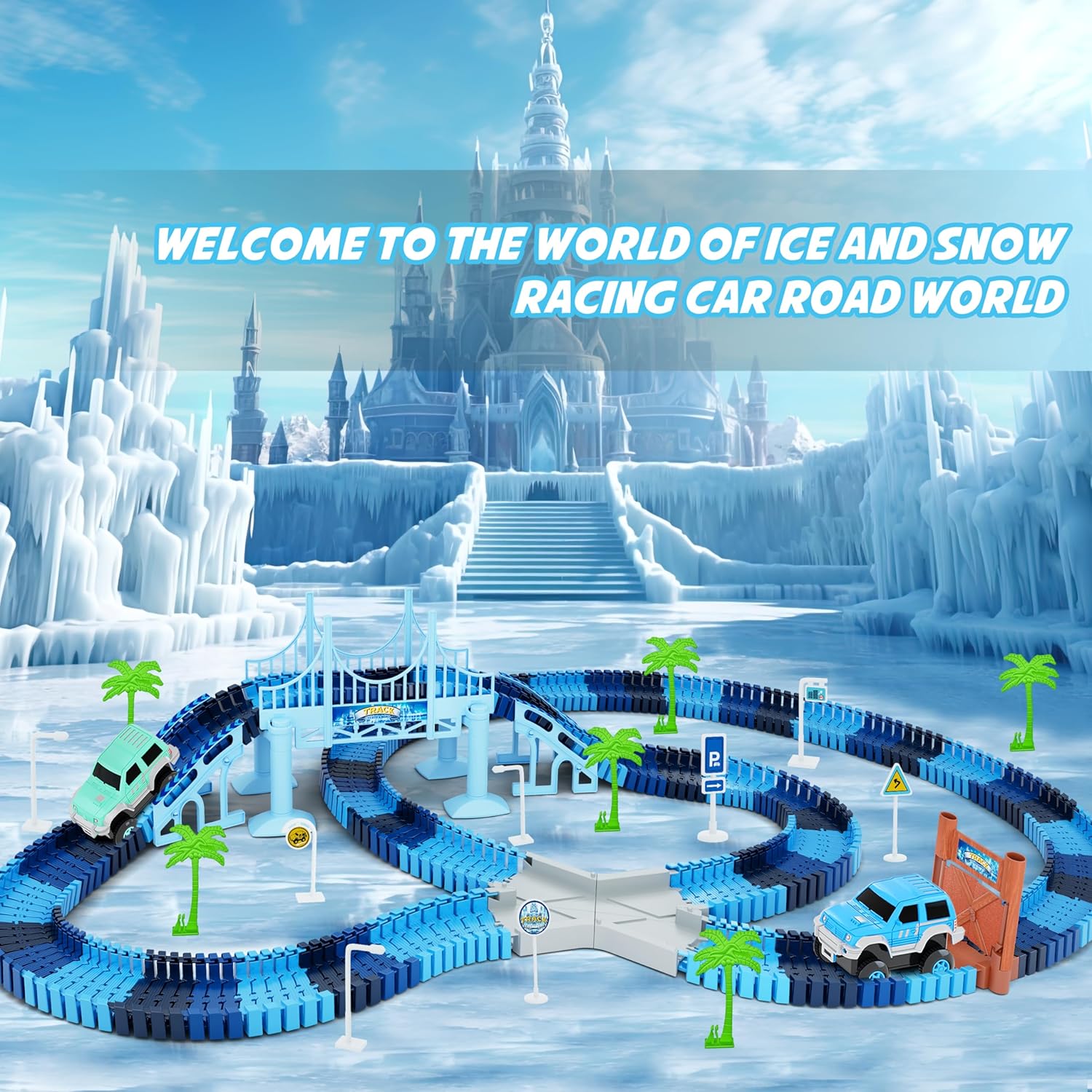 Dinosaurus Racebaan Speelset | Flexibele Baan met 2 Dino Auto’s | Cadeau voor Jongens & Meisjes vanaf 3 Jaar