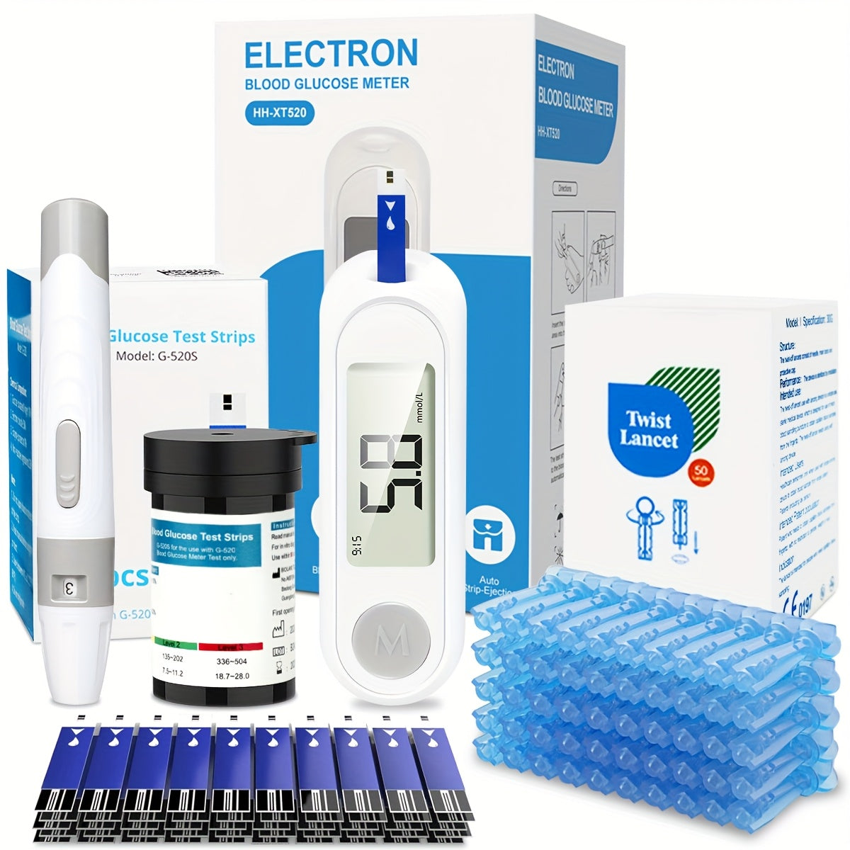Complete Bloedsuikermeter Startpakket voor Thuisgebruik - Nauwkeurige Bloedglucosemeter Kit met 50 Teststrips en 50 Lancetten - Diabetes Testset zonder Coderen