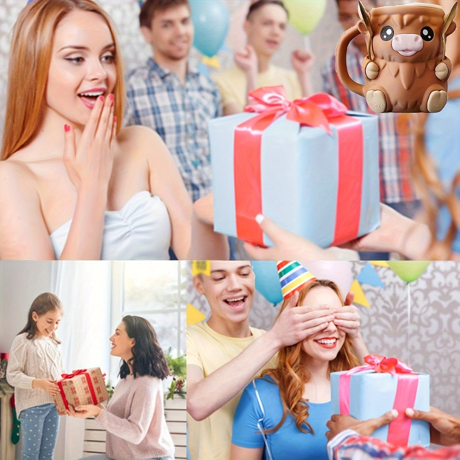 Schotse Hooglander IJsbekerhouder 3D Print - Decoratie Cadeau Voor Ijsliefhebbers - Porte-gobelet Vache Écossaise