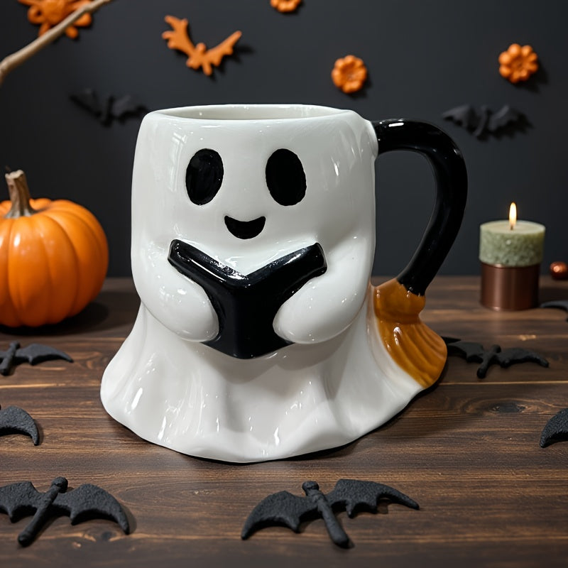 Leuke Halloween Mok met Lachend Spookje - Keramische Koffiebeker als Cadeau of Decoratie - Griezelige Theemok voor Thuis en op Kantoor