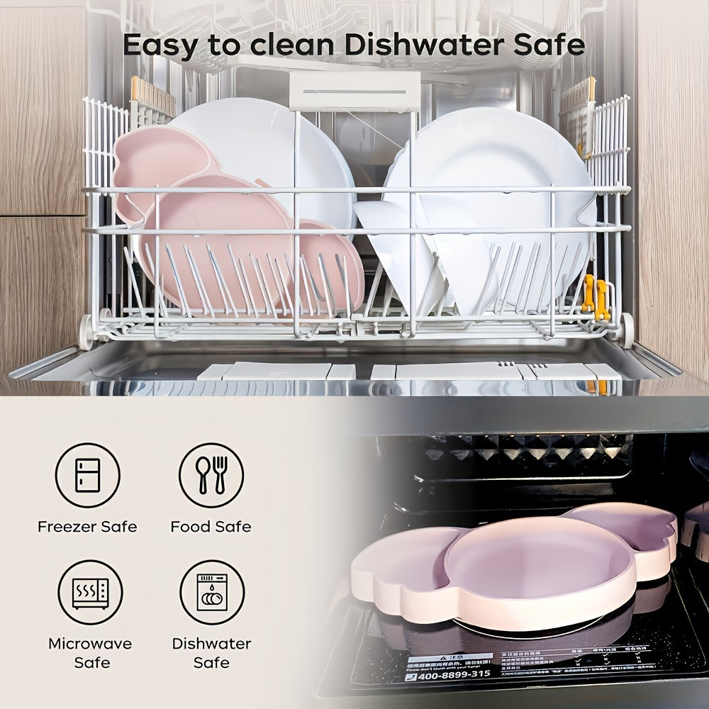 Siliconen Eetset voor Baby's en Peuters - Antislip Zuignap Bord met Bestek voor Zelfstandig Leren Eten - Knoeilvrij Servies