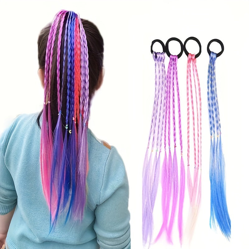 4 Stuks Kleurrijke Vlecht Haar Extensions voor Meisjes | Ponytail Haarbanden & Accessoires
