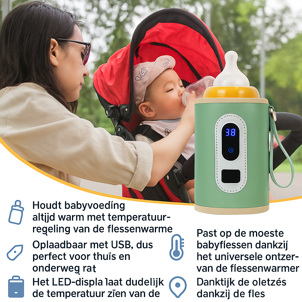 Flessenwarmer - Draagbare, temperatuurregelbare flessenwarmer met elektronisch display en USB-oplader voor baby's