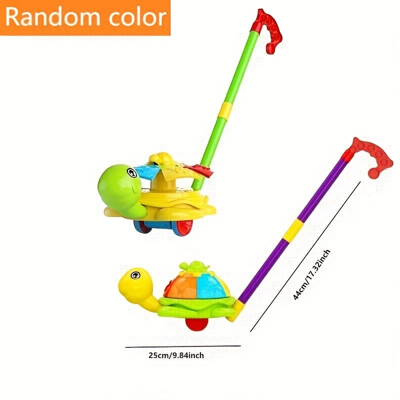 Vrolijk Duwfiguur met Duwstok voor Peuters vanaf 18 Maanden - Loopspeelgoed Schildpad of Kip voor Jongens en Meisjes - Interactief Cadeau voor Baby's Eerste Stapjes
