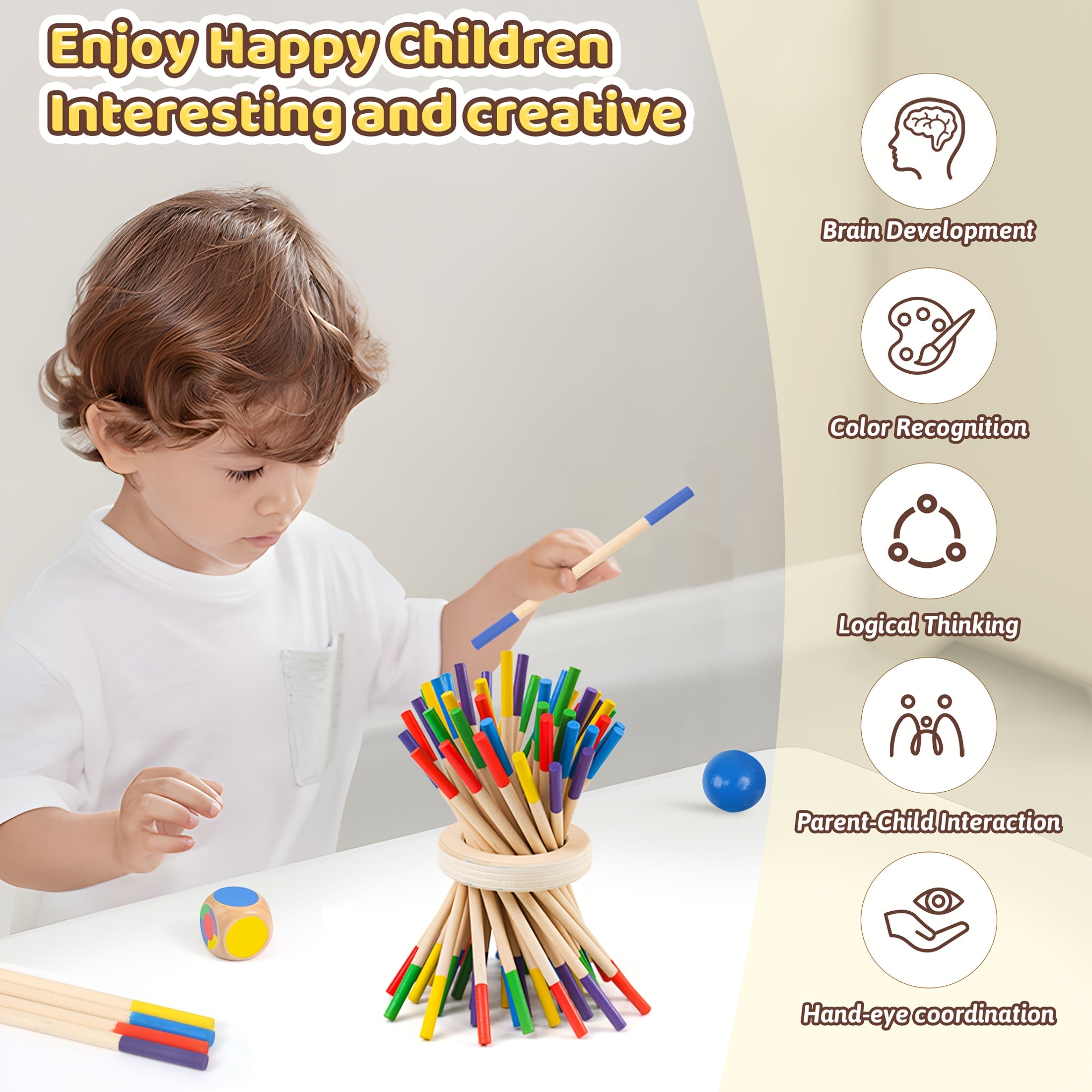 Houten Stok- en Ballenspel | Educatief Strategiespel voor Gezin (3+ Jaar)