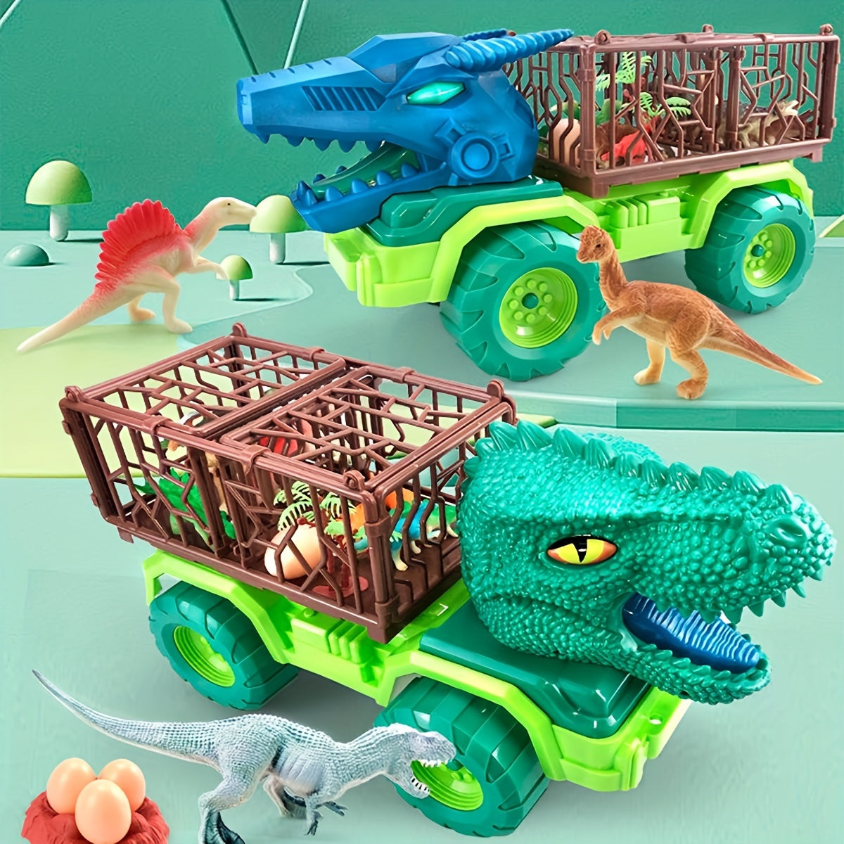 Dinosaurus Transporter Truck Speelgoed Set, 14-delige T-Rex Vrachtwagen met Educatief Speeltijd, Verjaardags- & Kerstcadeau voor Kinderen van 3-6 Jaar