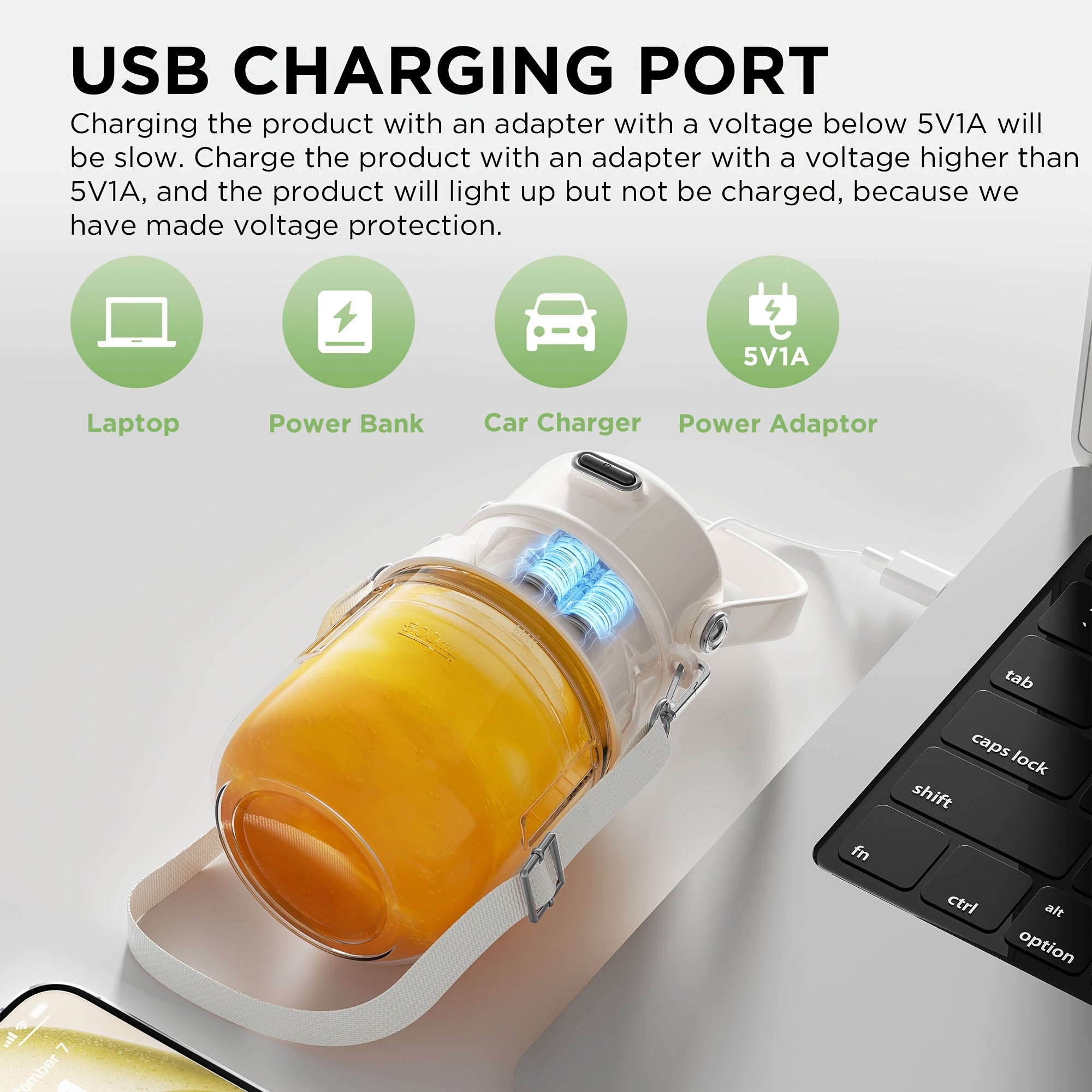 Draagbare Blender en Smoothiemaker met Schouderband - USB Oplaadbare Mini Blender voor Sportschool en Reizen - Persoonlijke Smoothie Beker