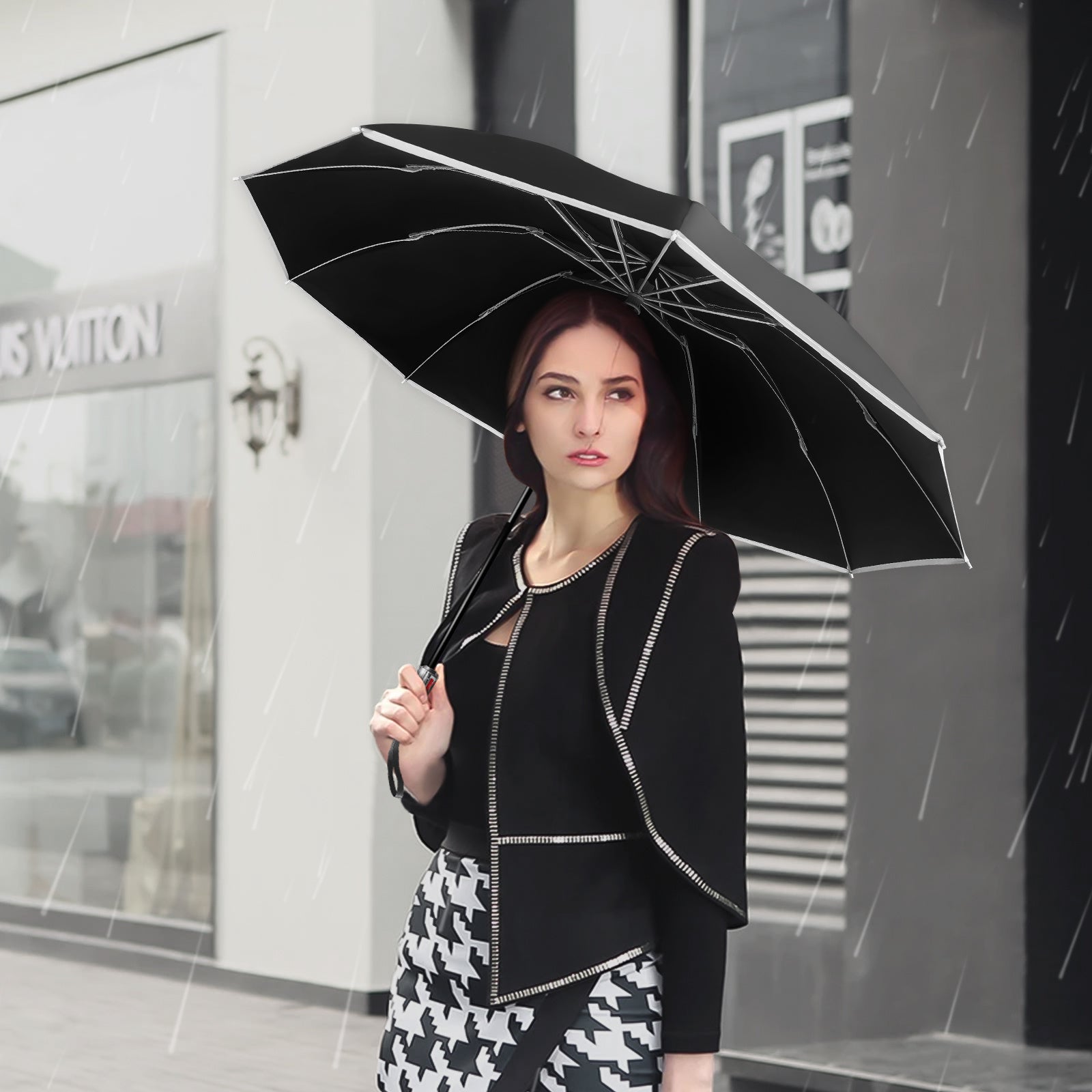 Rainstar automatische paraplu | Omkeerbare sluiting, 10 metalen baleinen, unisex ontwerp, 105 cm