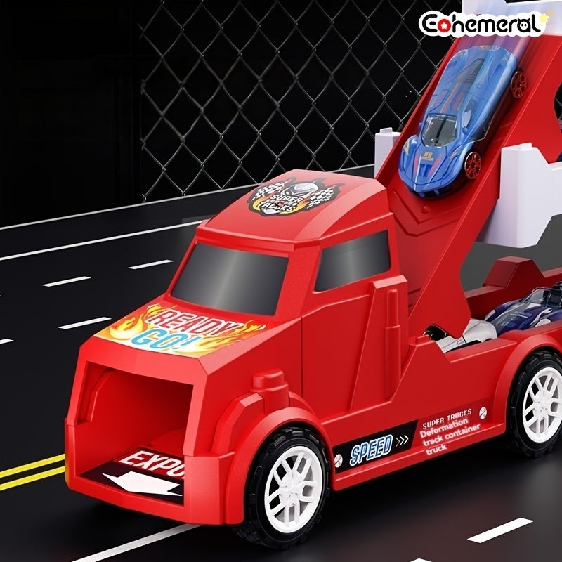 Brandweer Auto met Transformerende Racebaan | Inertiële Mini Auto's & Tracks | Rood Cadeau Speelgoed voor Verjaardag & Kerst | Raceplezier