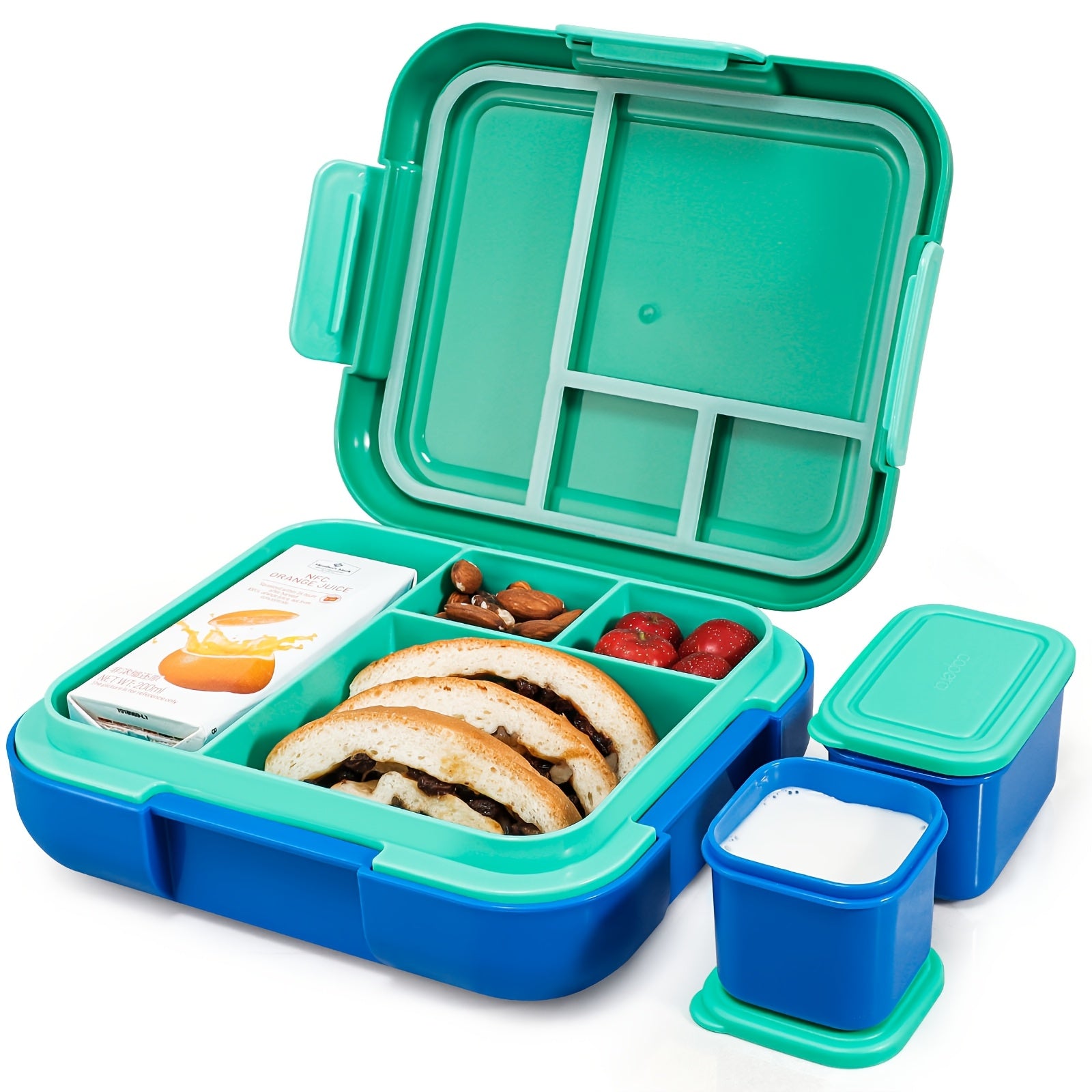 Caperci Bento Lunchbox 4 Compartimenten | Jungle Green/Blue – Grote Capaciteit, Lekvrij & Vaatwasser-/Magnetronbestendig
