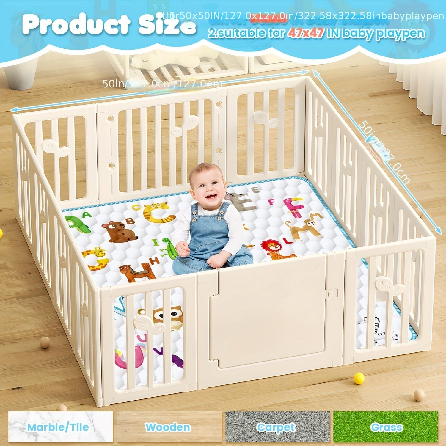 Dikkere Baby Speelmat | Zachte, Geurloze Vloeractiviteit Mat | 50x50 Speelruimte voor Baby's, Peuters | Vouwbaar & Machinewasbaar