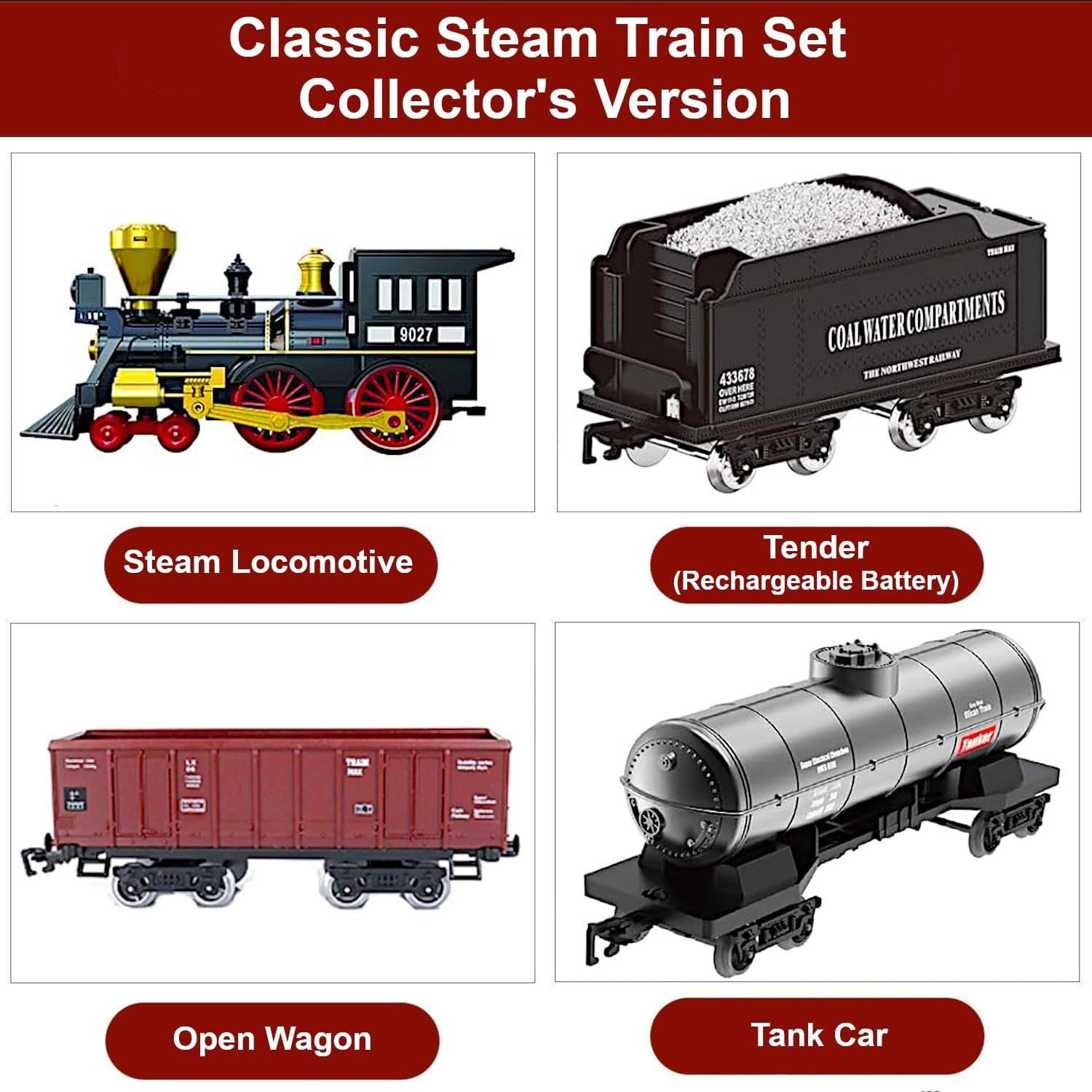 Retro Treinset | Kersttrein met Rails, Rook, Geluid & Lichten, Oplaadbaar, Klassiek Speelgoed