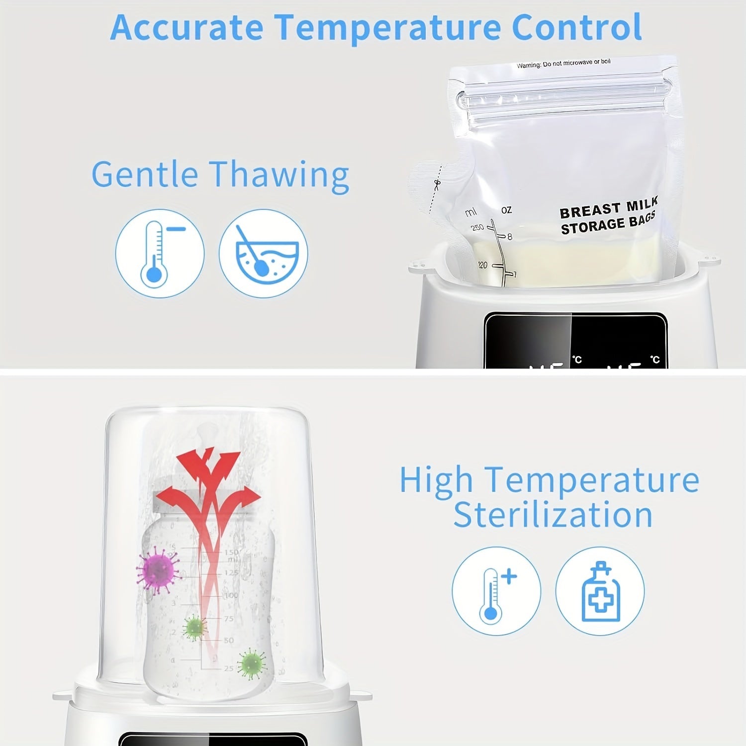 Babyfles Melkverwarmer en Sterilisator | 6-in-1 met Digitale LCD Slimme Temperatuurregeling en Automatische Uitschakeling voor Moedermelk