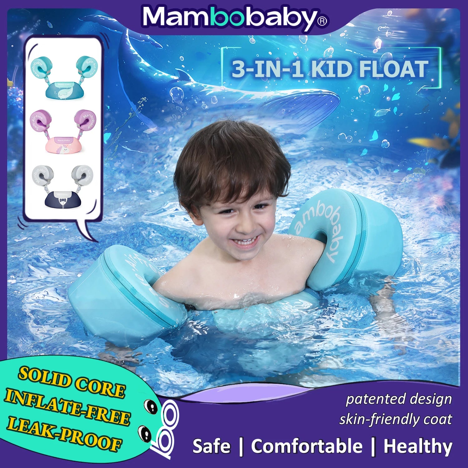 3-in-1 Zwemtrainer Armfloaters voor Peuters (2–6 jaar) – Stevige Zwemmouwen met Zee-Wiel Zwemband voor Veilige Zwemtijd