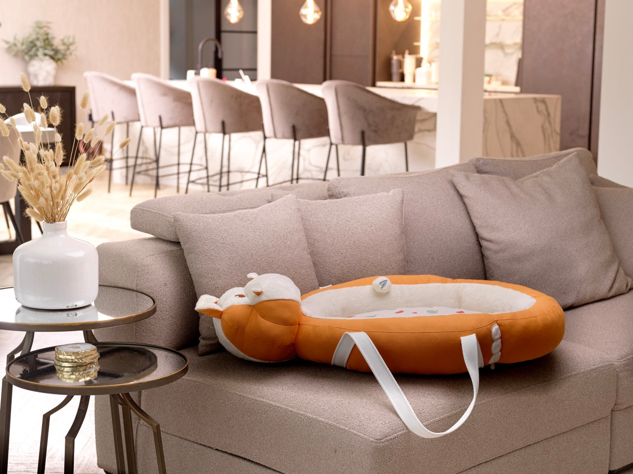 Oranje Hippo Draagbare Babynest | Ergonomisch Babybed met Kussen Katoen 0-3 Jaar