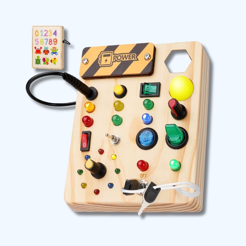 Montessori Peuter Drukbord Kinderen | Houten Sensorisch 27 LED Lampen l Educatief Speelgoed voor 1-6 Jaar Oud