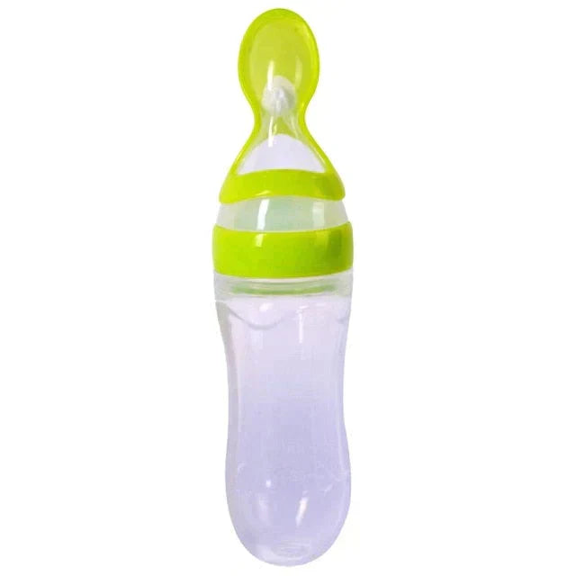 Zachte Baby Knijpfles met Lepel | BPA-vrije Voedingsfles voor Eerste Hapjes & Papjes (90ml)