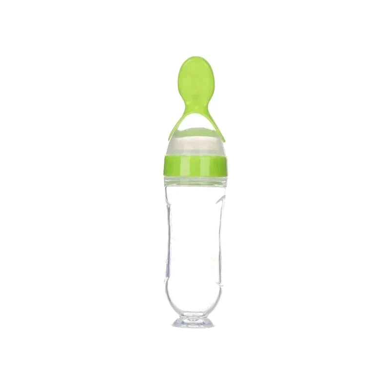 Zachte Baby Knijpfles met Lepel | BPA-vrije Voedingsfles voor Eerste Hapjes & Papjes (90ml)