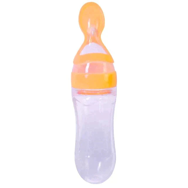 Zachte Baby Knijpfles met Lepel | BPA-vrije Voedingsfles voor Eerste Hapjes & Papjes (90ml)