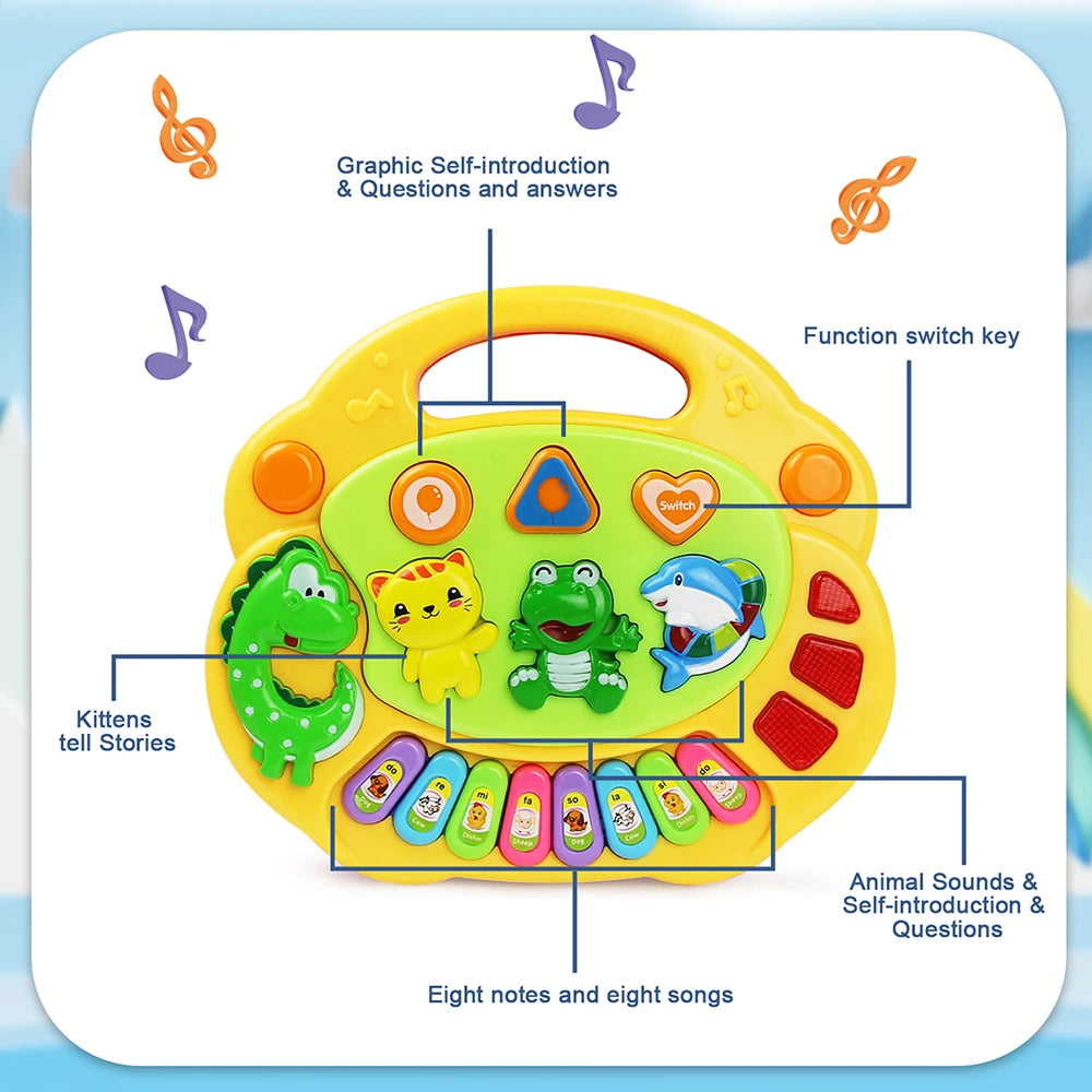 Kinder Piano Toetsenbord Set met Dierengeluiden en Knipperend Licht Baby Muziekinstrument Muzikaal Speelgoed Educatief Speelgoed Cadeaus voor Kinderen