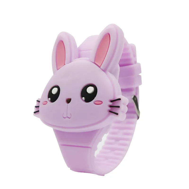 3D Cartoon LED Kinderhorloge | Konijn & Kat Siliconen Polshorloge, Verjaardagscadeau