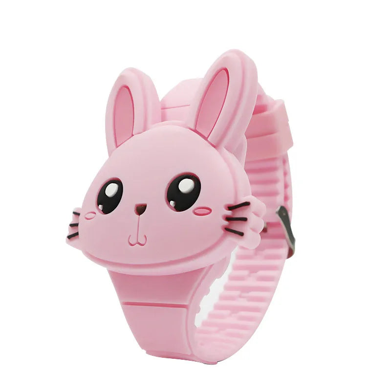 3D Cartoon LED Kinderhorloge | Konijn & Kat Siliconen Polshorloge, Verjaardagscadeau