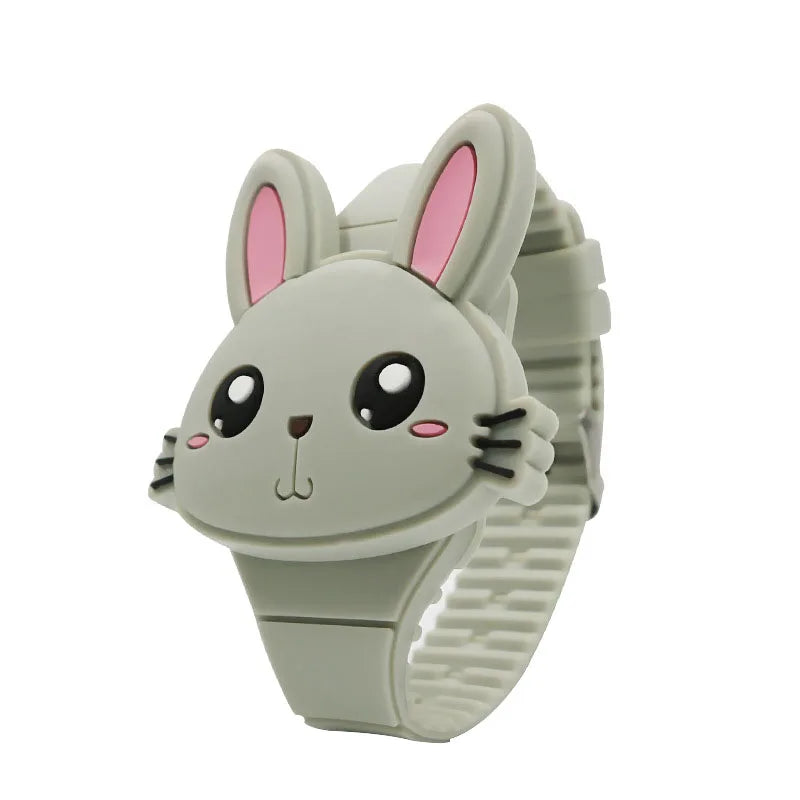 3D Cartoon LED Kinderhorloge | Konijn & Kat Siliconen Polshorloge, Verjaardagscadeau