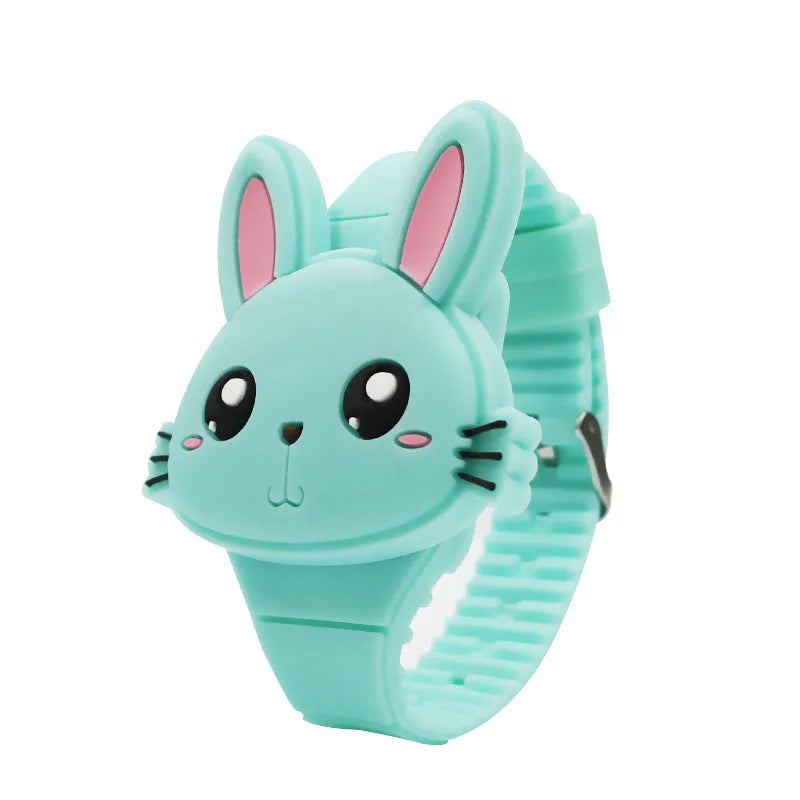 3D Cartoon LED Kinderhorloge | Konijn & Kat Siliconen Polshorloge, Verjaardagscadeau