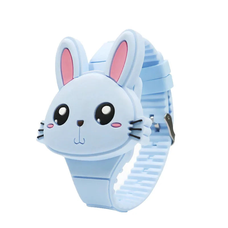 3D Cartoon LED Kinderhorloge | Konijn & Kat Siliconen Polshorloge, Verjaardagscadeau