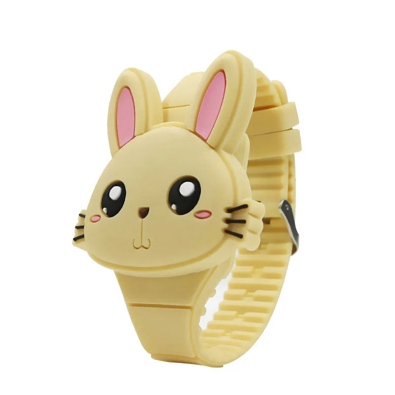 3D Cartoon LED Kinderhorloge | Konijn & Kat Siliconen Polshorloge, Verjaardagscadeau