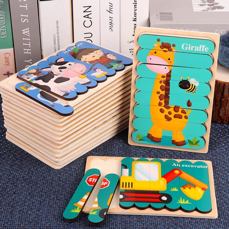 Houten Dierenpuzzel Set | Educatief Montessori Speelgoed – Vorm- & Dierherkenning voor Peuters