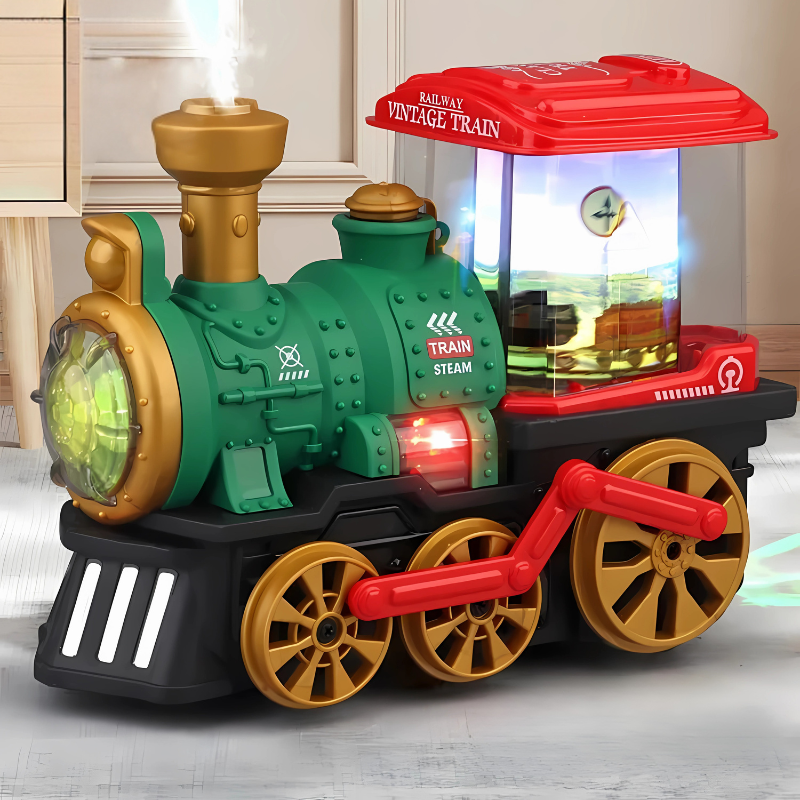 Actierijke locomotief met licht en stoom