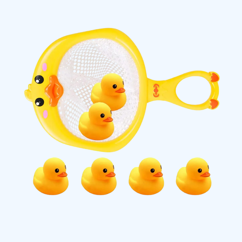 Babybad eendenspeelgoed set | 6 Stuks eenden met visnet, badspeelgoed voor peuters 1, 2, 3+ jaar
