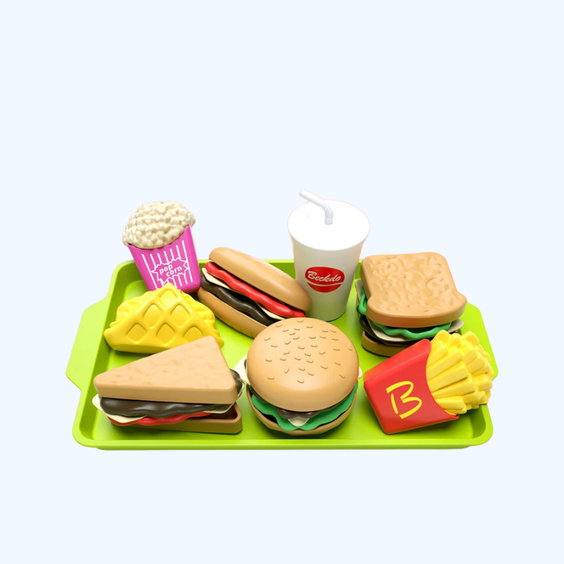 9-delige Set | Verwijderbare Snack Hamburger Plastic Rollenspelset voor Kinderen, Keukenspeelgoed, Verjaardagscadeau