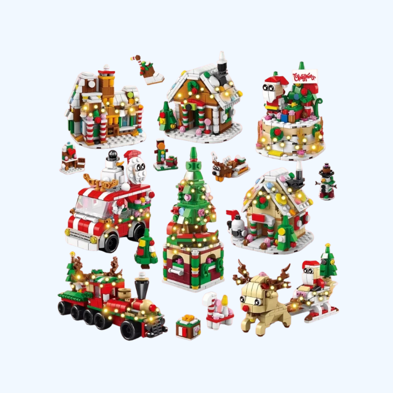 6-in-1 Kerst Bouwstenen Set met Licht | Creatief Winterdorp Speelgoed voor Kinderen