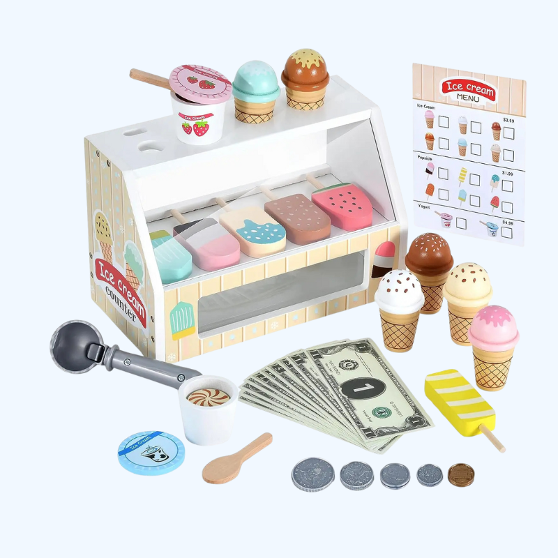 Houten IJscounter Speelgoed | Montessori Keuken Pretend Play voor Peuters