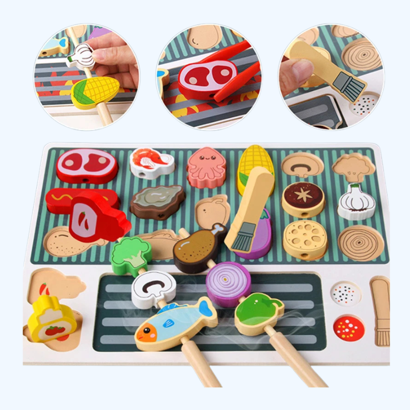Houten BBQ Grill Speelgoed | Montessori Simulatieset voor Kinderen