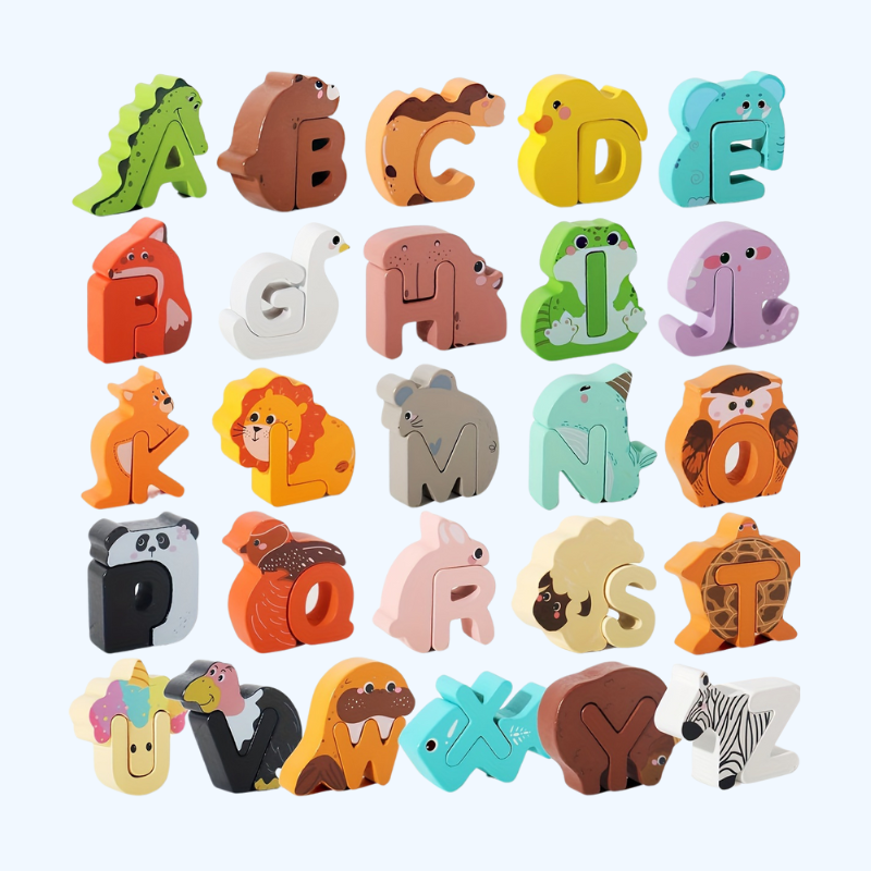 52-delige Houten Alfabet- en Dierenpuzzelset | Educatief voor Kinderen (3-6 Jaar)