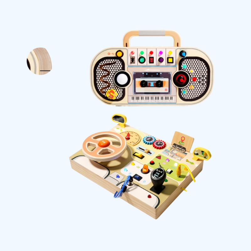 Interactief houten bord voor kinderen | Educatief stuurwiel met LED, muziek en sensorische activiteiten - Perfect reis speelgoed en cadeau voor Kerst/Halloween, assorti kleuren.